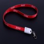 Cordão de telefone com alça de pescoço vermelha e cabo de carregamento USB 2 em 1, carregador micro USB / Type-c / iPhone com iP