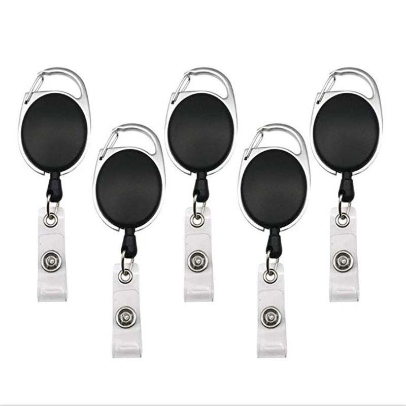 cheap price black round Badge Reel with Card Clamp and Slide Clip