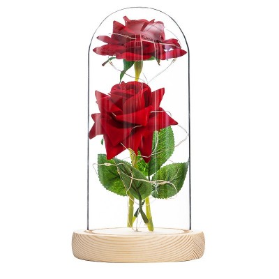 Galaxy Rose avec 2 fleurs dans un dôme en verre avec boîte-cadeau