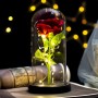 Flor rosa iluminada para presente de flor única em cúpula de vidro com caixa de presente