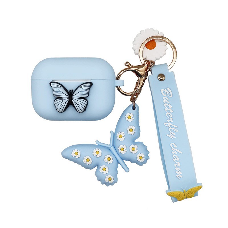 PVC factory light blue soft silicone case cover with butterfly