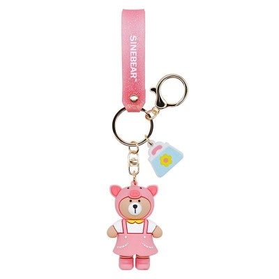 Articles de cadeau en vrac de porte-clés en caoutchouc PVC Sinebear rose charmant