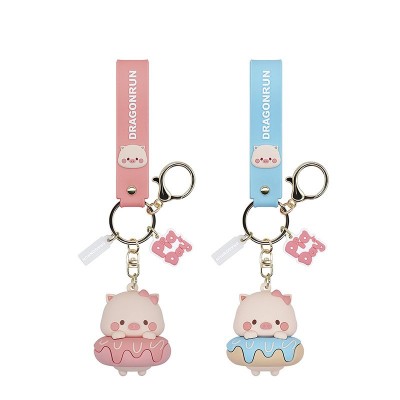 funny blue pink pig rubber keyring gift items for men's birthday