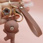 brown line bear rubber circle keychain gift items for women