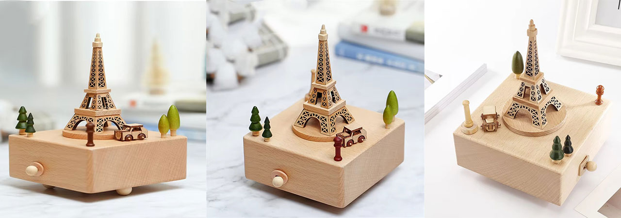 Custom Wooden Music Box Eiffel Tower