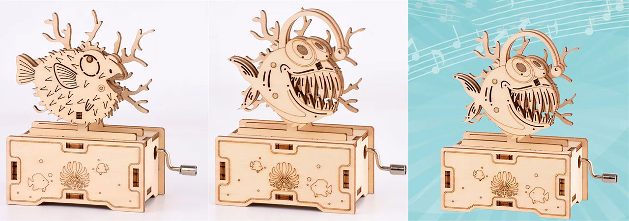 Small Wooden Music Box Childrens Puzzle Sea Creatures