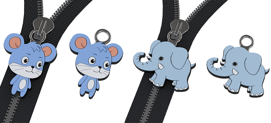 Custom Elephant and Mouse and other animals shaped rubber zippers