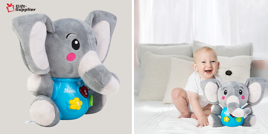 Baby plush elephant toy support music