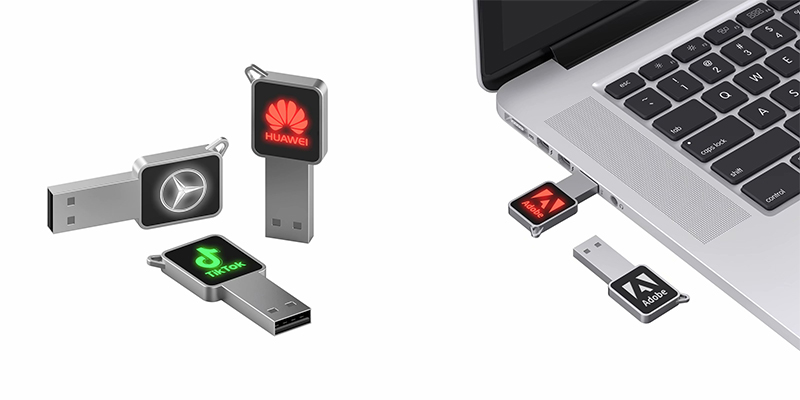 Metal Shell LED Lighting Logo Gift USB Flash Drive For Business Gift