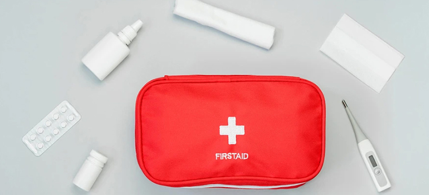hospital care healthcare small red first aid packaging into medicines