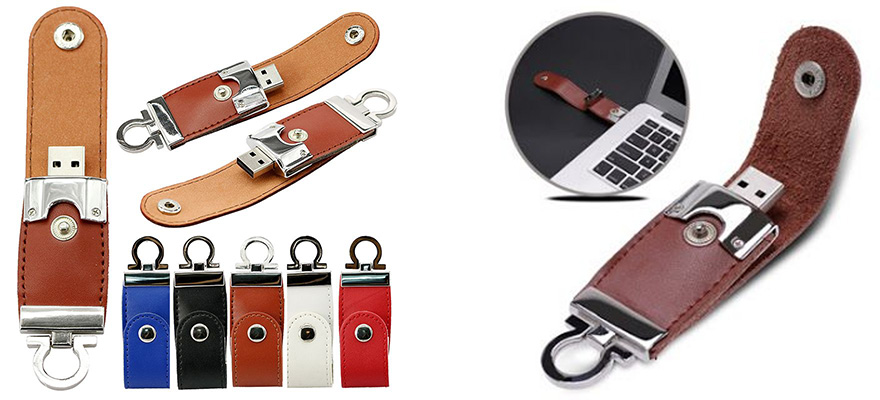 elegant leather usb flash drive keychain save photo document data
