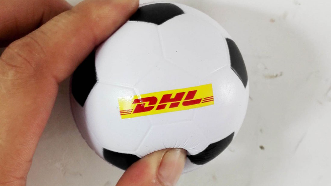 stress ball printed DHL logo as wholesale gift shop items