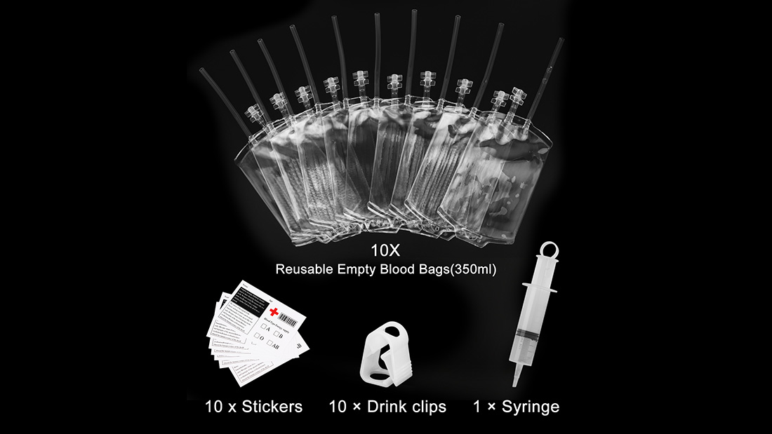 A set of blood bags for drinks perfect as Halloween party cups or decorations