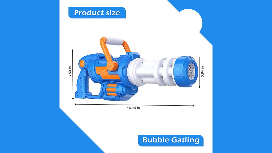 the size of bubble gun toy with a lightweight and adjustable handle