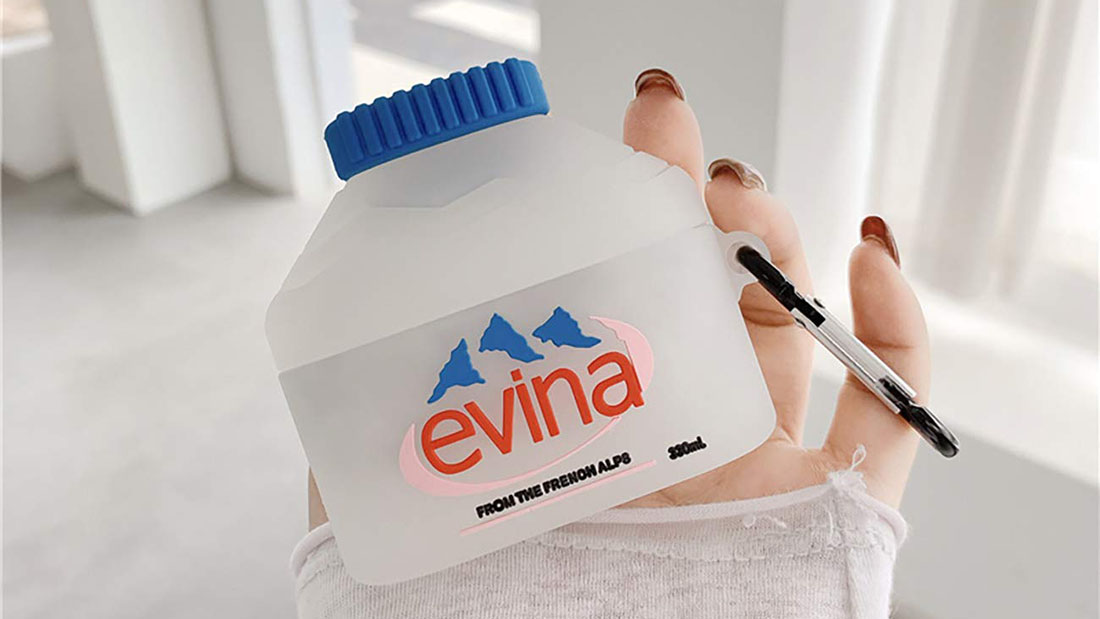 small Evian off white airpod case best company giveaway items