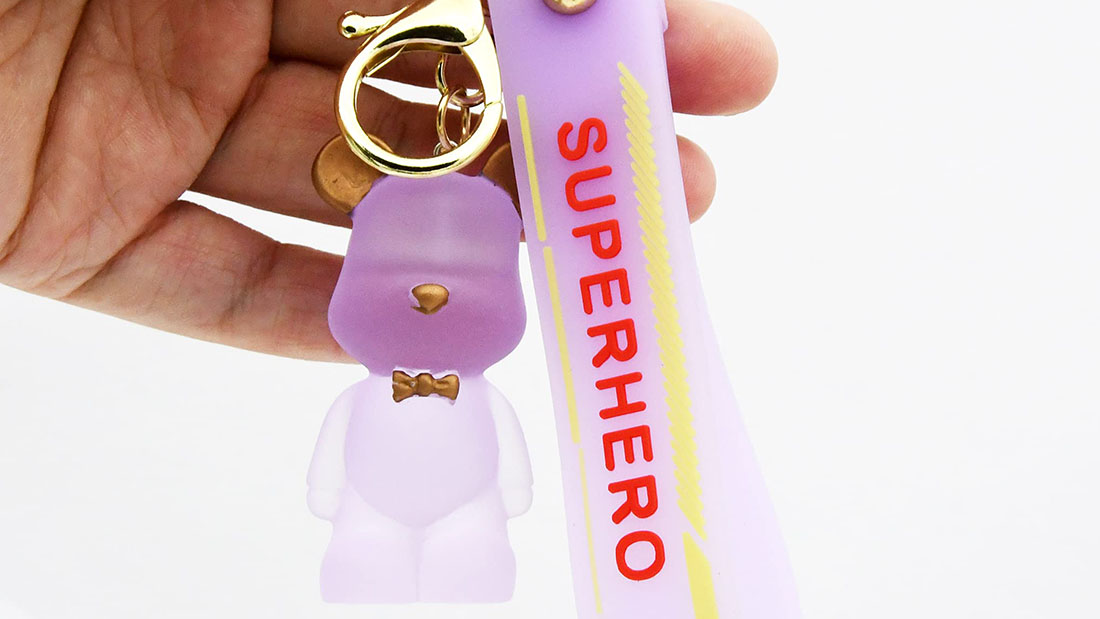 Charm Accessory purple bears custom logo rubber keychains promotional soft toys