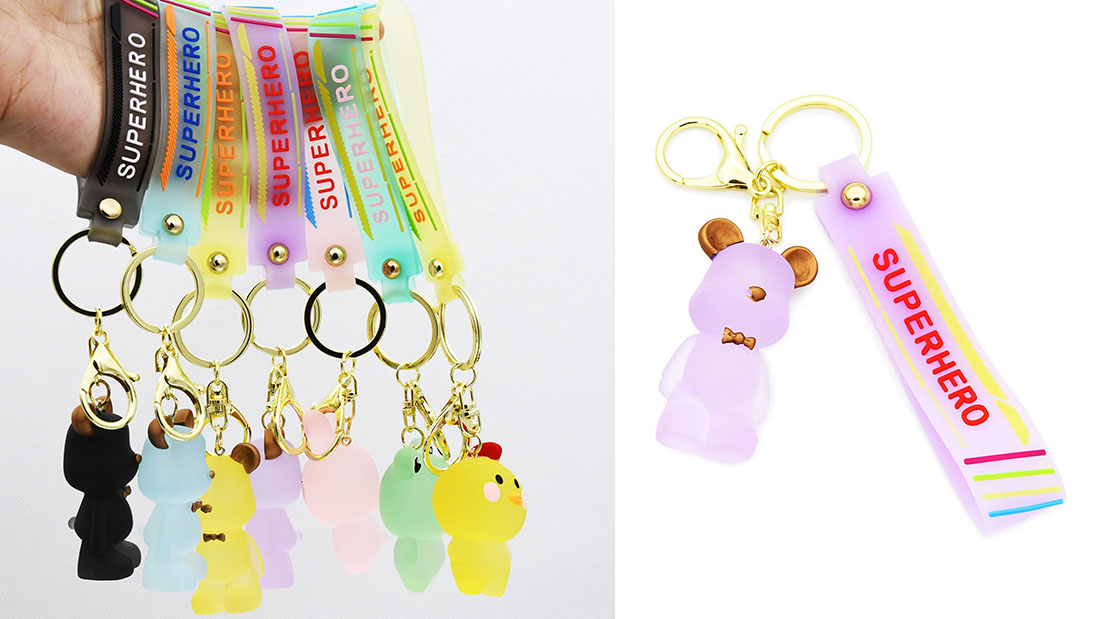 Charm Accessory purple bears personalized rubber keychain bulk promotional gifts