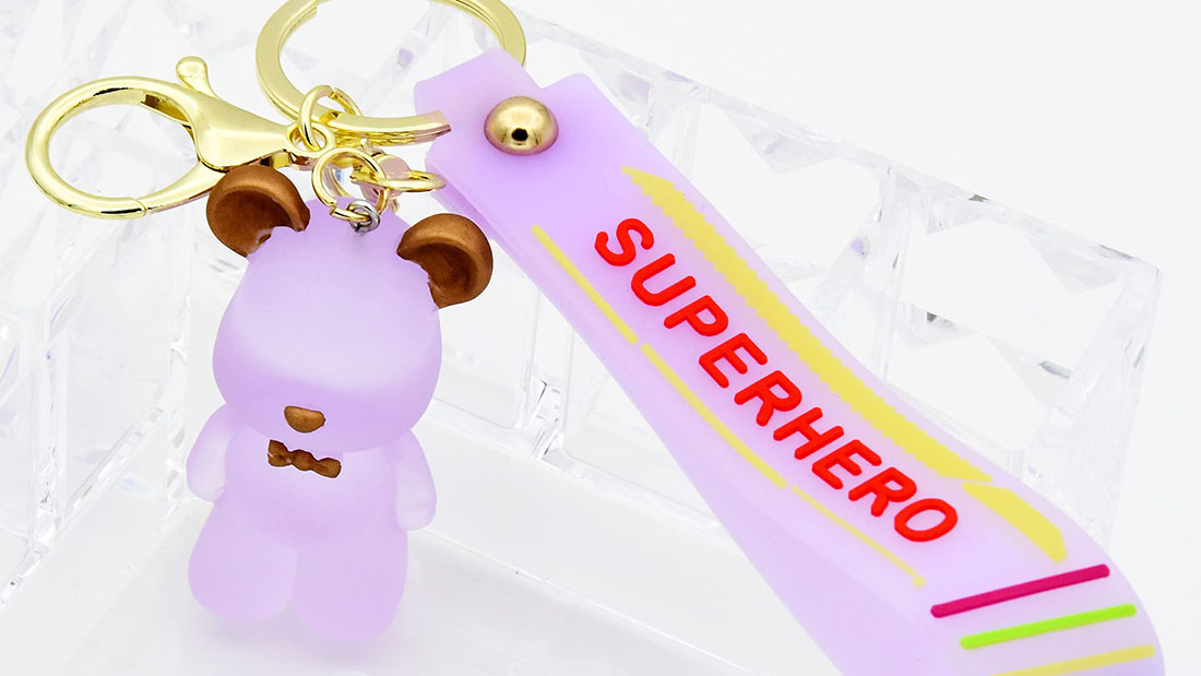 Charm Accessory purple bears rubber logo keychain custom promotional gifts