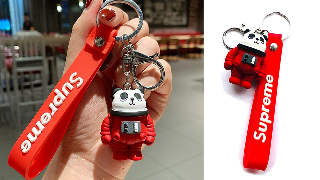 charm cartoon panda rubber circle keychain marketing items to give away