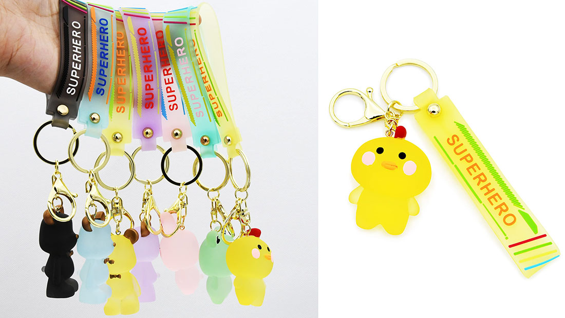 cute yellow duck rubber key rings gift items for business promotion