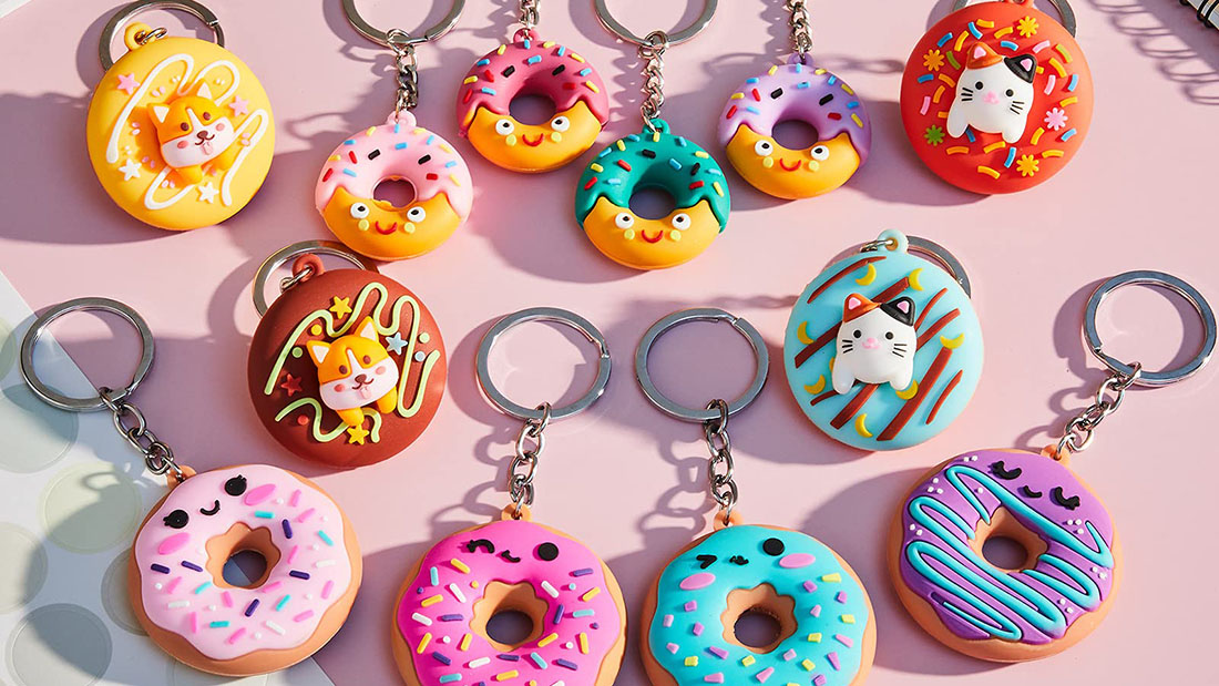 donut charm rubber key tags personalised business items