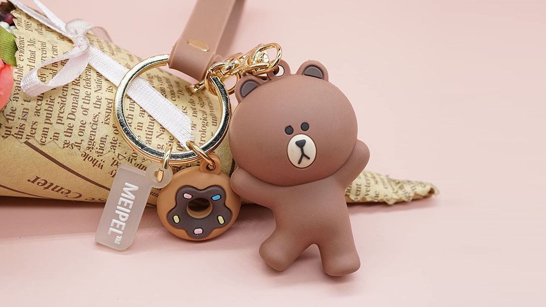 brown line bear rubber wrist keychain small gift items for ladies
