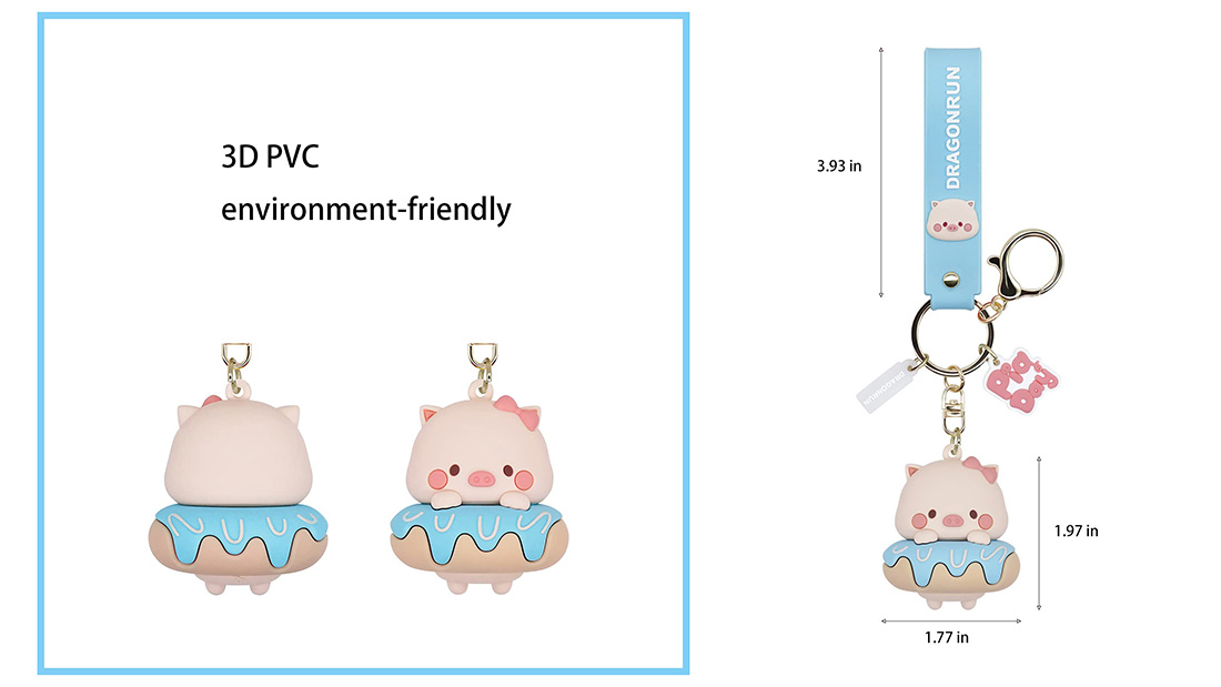 funny blue pig size silicone rubber keychain men's items for gift