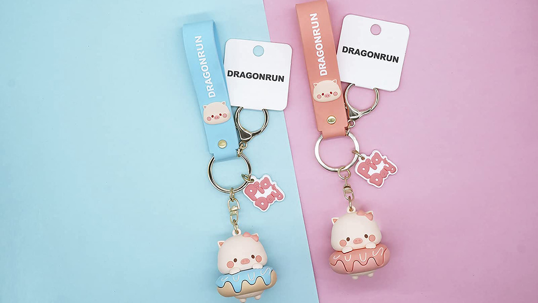 funny blue pink pig rubber key rings personalized items for men