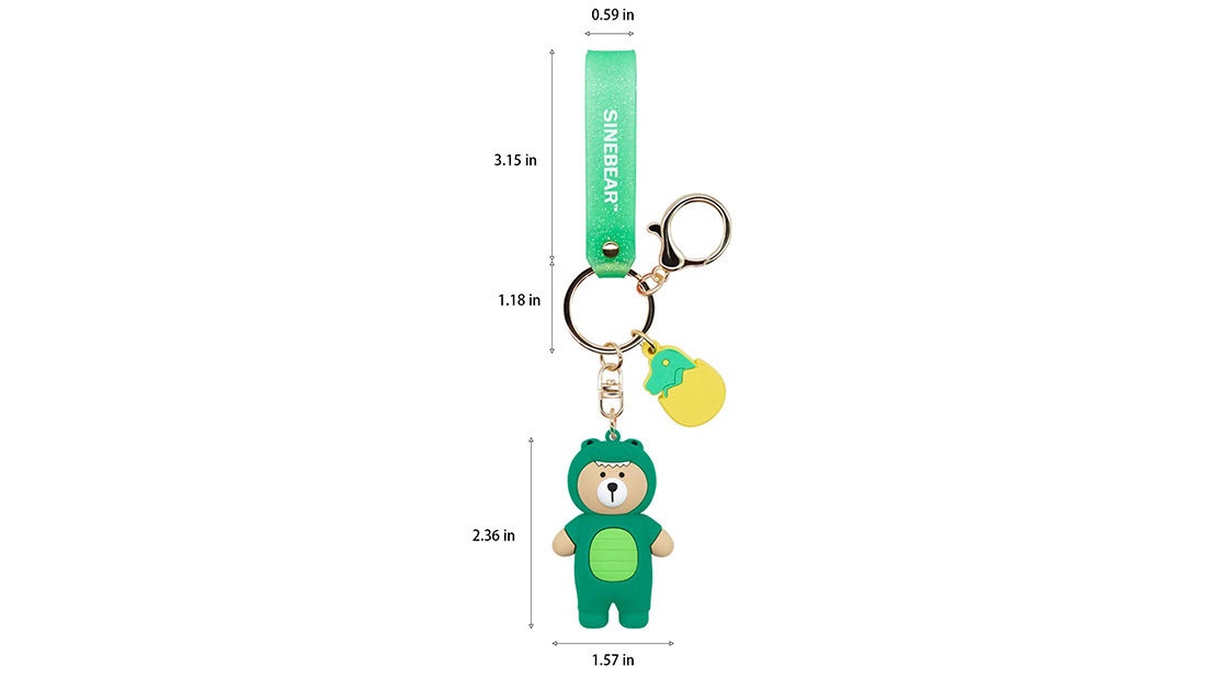 green dinosaur sine bear pvc keychain handmade personalized giveaways for business