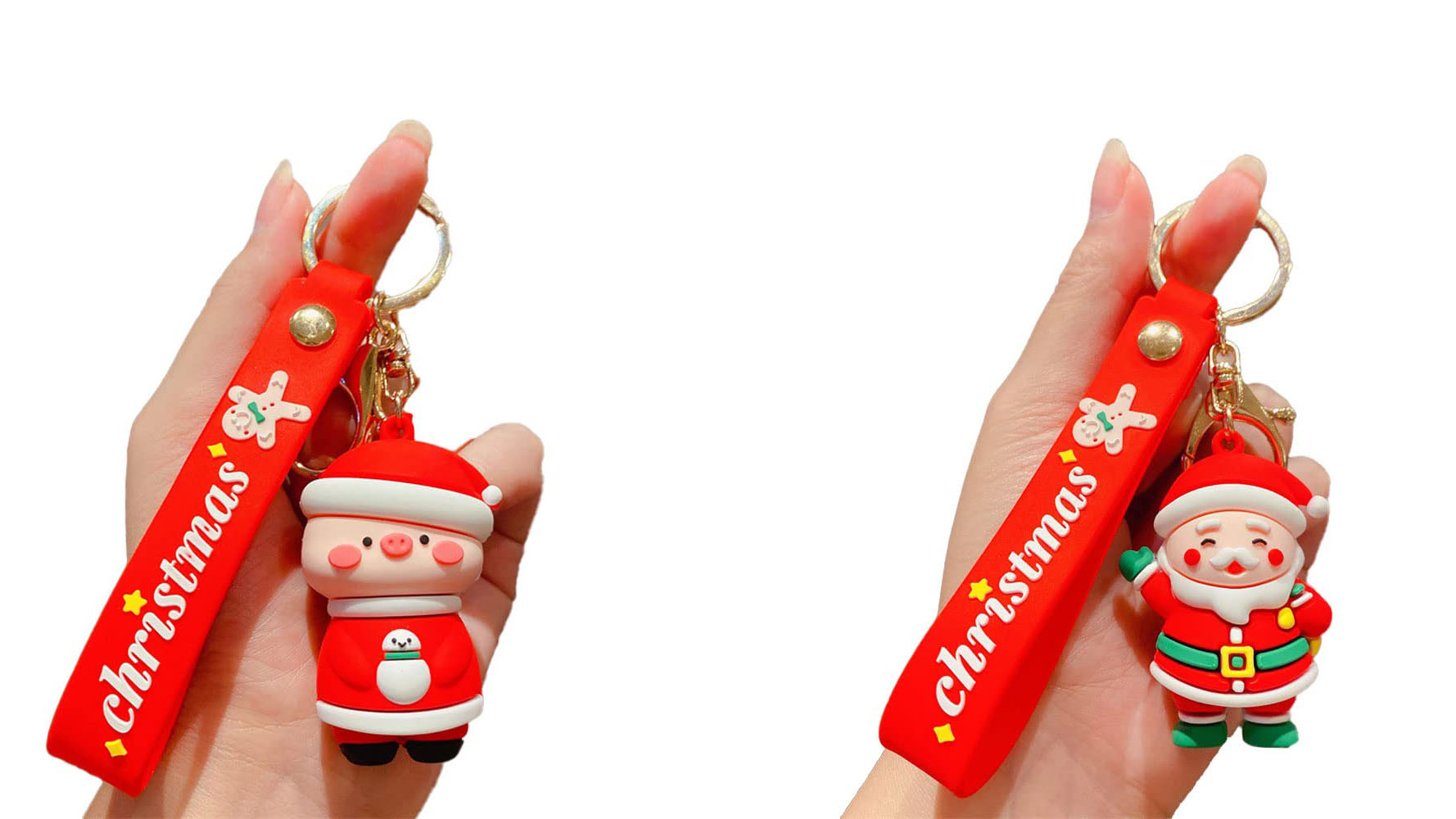 small cute Santa Claus rubber keychain bracelet popular christmas gifts