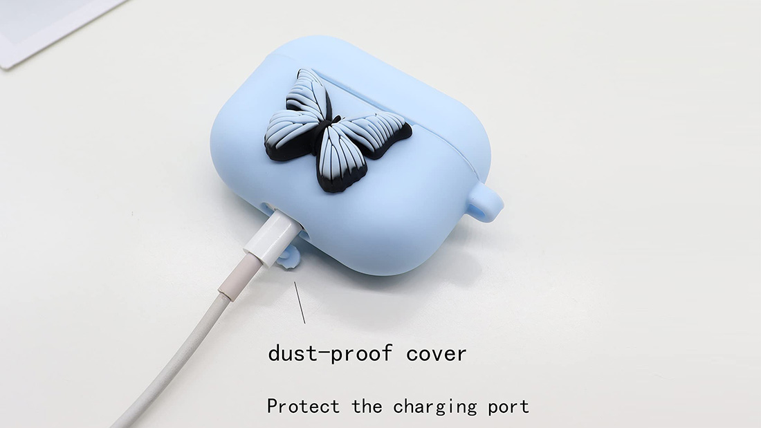 pvc light blue airpods case with butterfly best holiday gifts