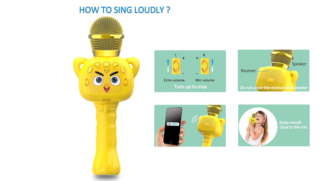 Cute Cartoon Design karaoke portable microphone for kids to sing loudly
