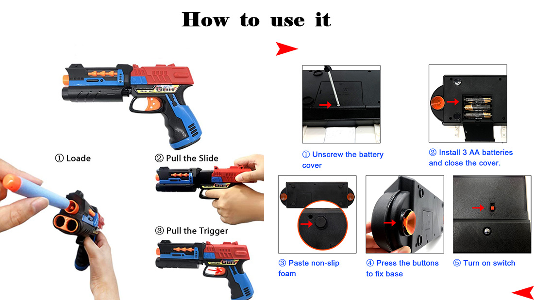 how to use guns toys and Electric Scoring Target learn by toy manual
