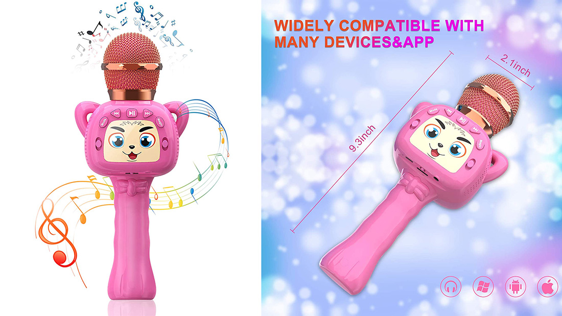 size of karaoke microphone compatible with many app for kids